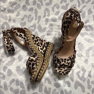 Leopard Print Espadrille Wedge Sandals 7.5